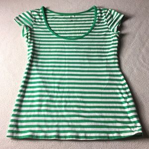 NY&CO xs green & white striped shirt capped sleeve